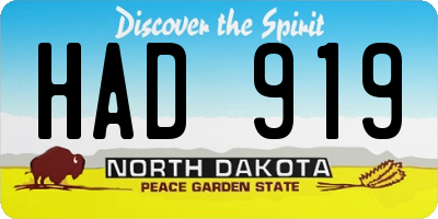 ND license plate HAD919