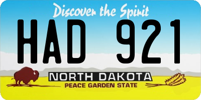ND license plate HAD921