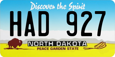 ND license plate HAD927