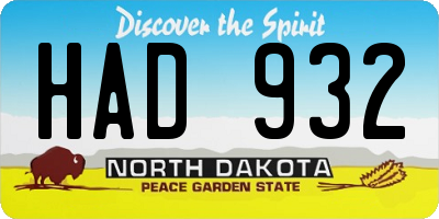 ND license plate HAD932