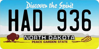 ND license plate HAD936