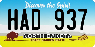 ND license plate HAD937