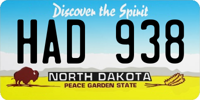 ND license plate HAD938