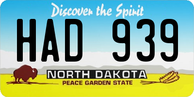 ND license plate HAD939