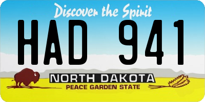 ND license plate HAD941