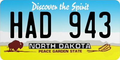 ND license plate HAD943