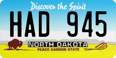 ND license plate HAD945