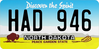 ND license plate HAD946