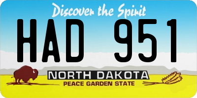 ND license plate HAD951