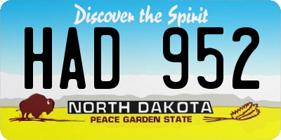 ND license plate HAD952