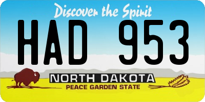 ND license plate HAD953