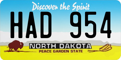 ND license plate HAD954