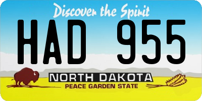 ND license plate HAD955