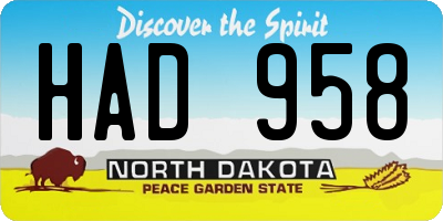 ND license plate HAD958
