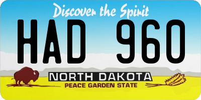 ND license plate HAD960