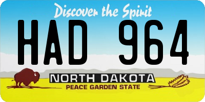 ND license plate HAD964