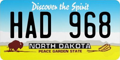 ND license plate HAD968