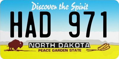 ND license plate HAD971