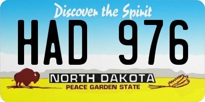 ND license plate HAD976