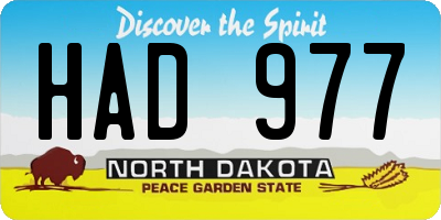 ND license plate HAD977