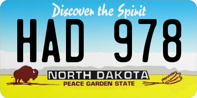 ND license plate HAD978