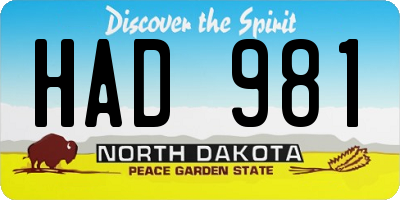 ND license plate HAD981