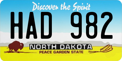 ND license plate HAD982