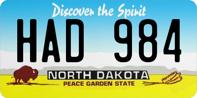 ND license plate HAD984