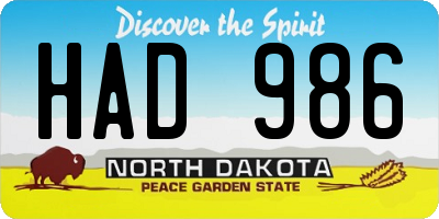 ND license plate HAD986