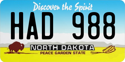 ND license plate HAD988
