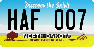 ND license plate HAF007