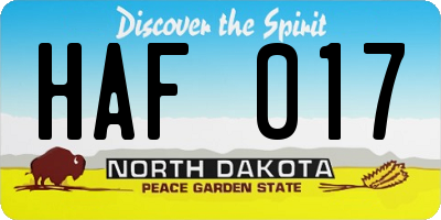 ND license plate HAF017