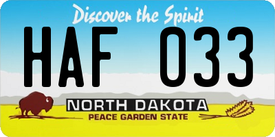 ND license plate HAF033