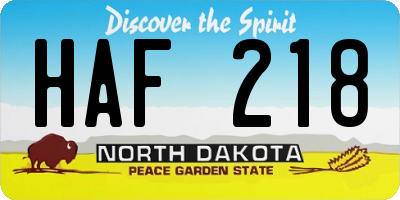 ND license plate HAF218