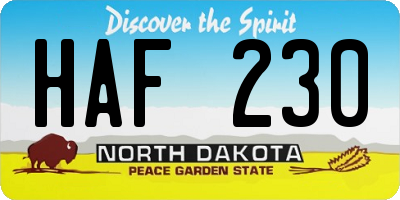 ND license plate HAF230