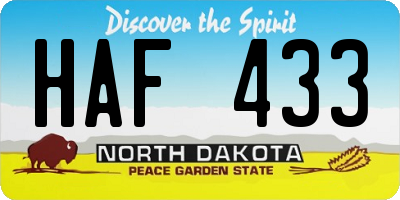 ND license plate HAF433