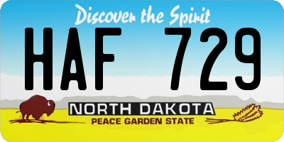 ND license plate HAF729