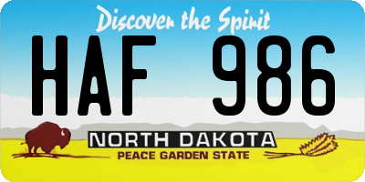 ND license plate HAF986