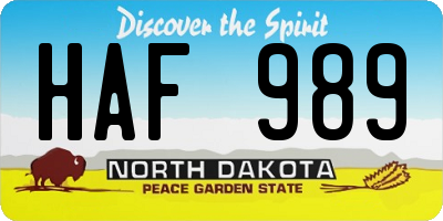 ND license plate HAF989