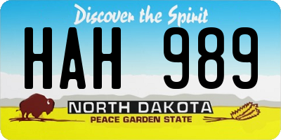 ND license plate HAH989