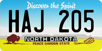 ND license plate HAJ205