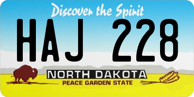 ND license plate HAJ228