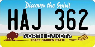 ND license plate HAJ362