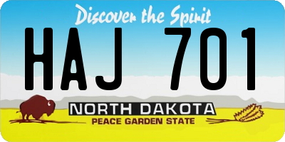 ND license plate HAJ701