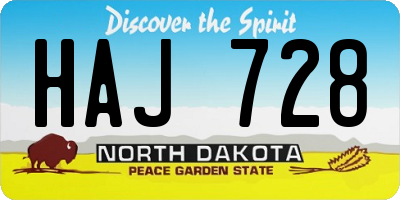 ND license plate HAJ728