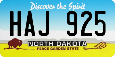 ND license plate HAJ925