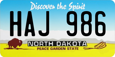 ND license plate HAJ986