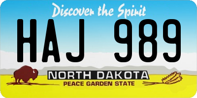 ND license plate HAJ989