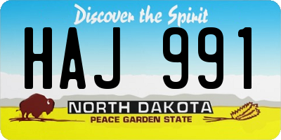 ND license plate HAJ991