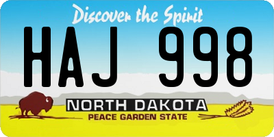 ND license plate HAJ998